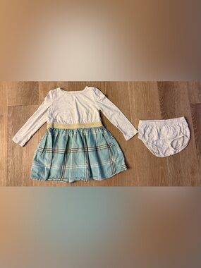Carter's Girl's Size 24 Months Gray & Mint Plaid 2 Pc Long Sleeve Dress Set